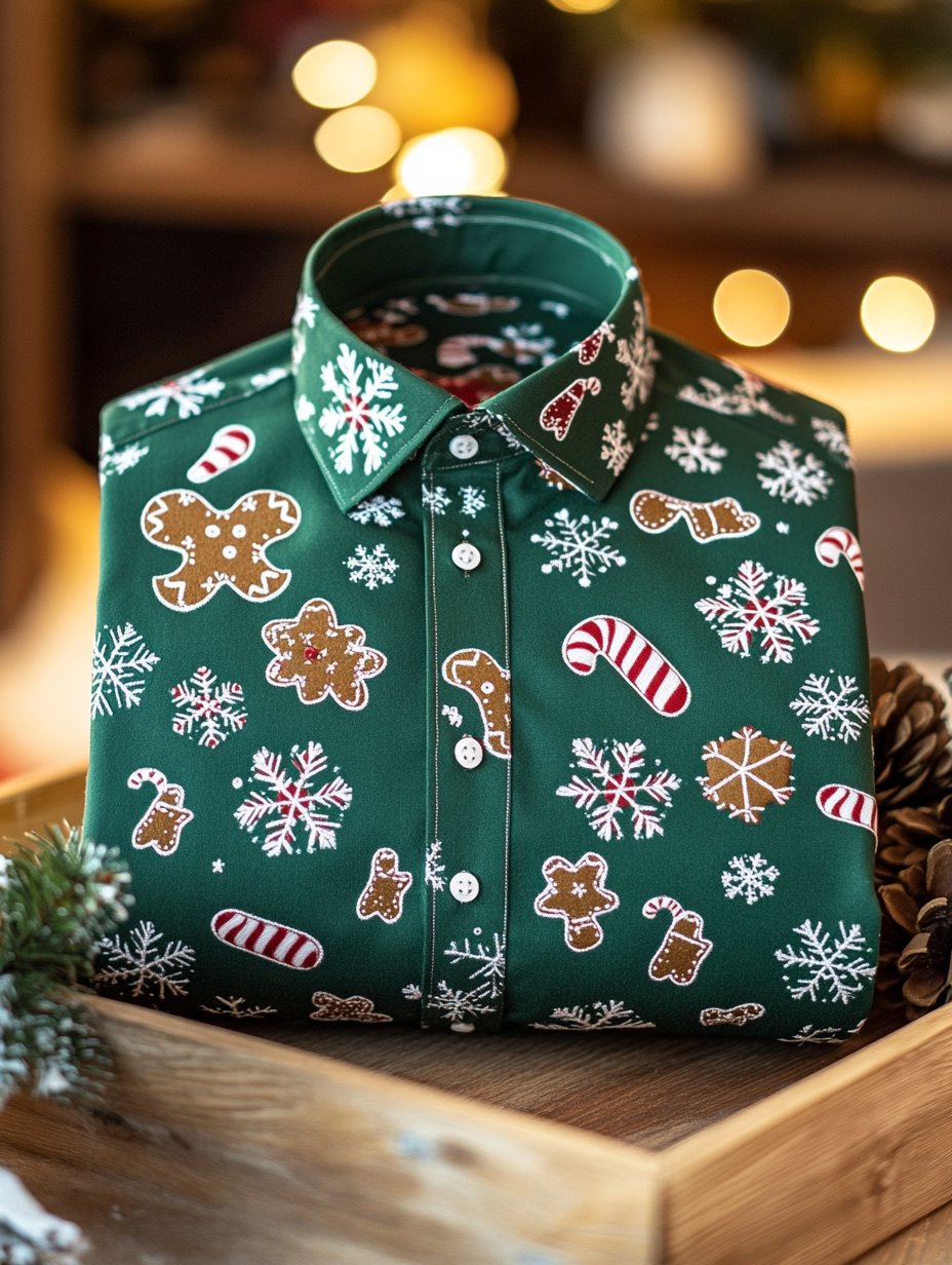 Camisa ejecutivo Christmas estampado de manga larga para hombre