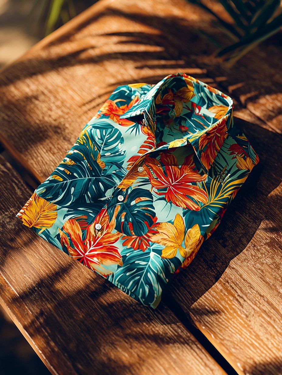Camisa solapa hawaiano retro casual Vacation de manga corta para hombre