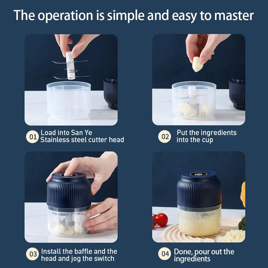 Cordless 300ML Electric Food Chopper With 4 Sharp Blades For Garlic Vegetables And Meat