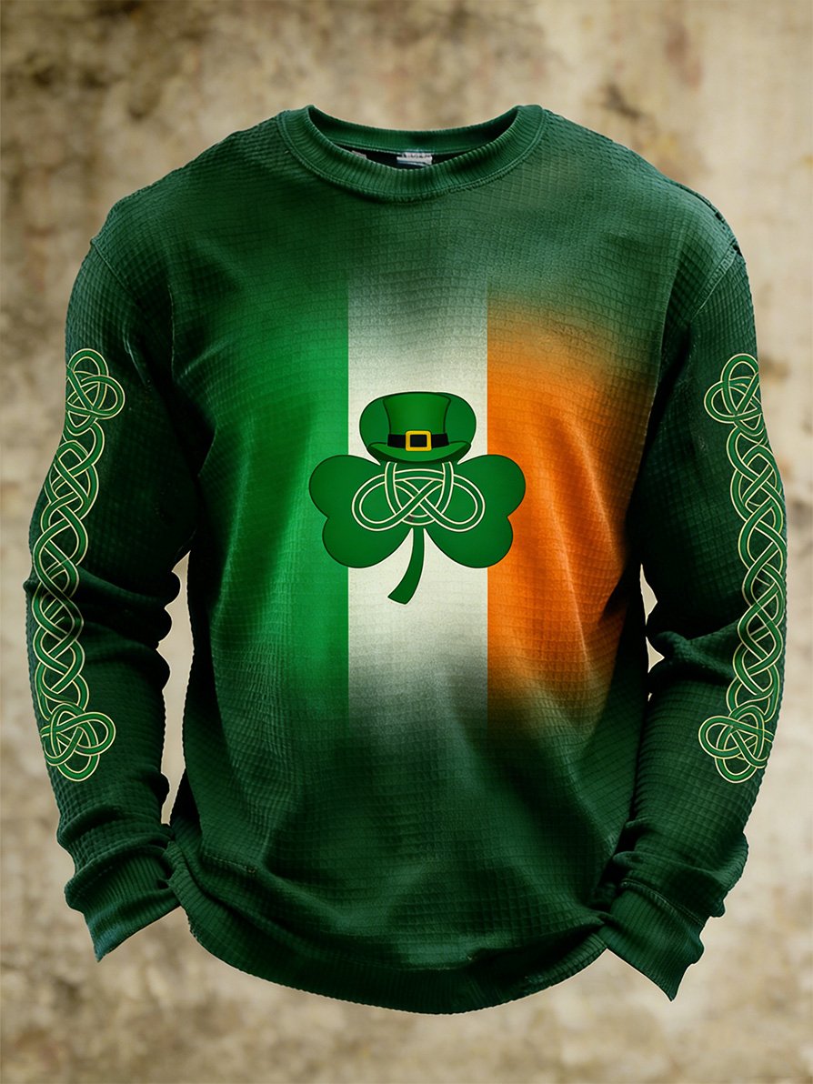 Camiseta St. Patrick's Clover Art Waffle de manga larga para hombre