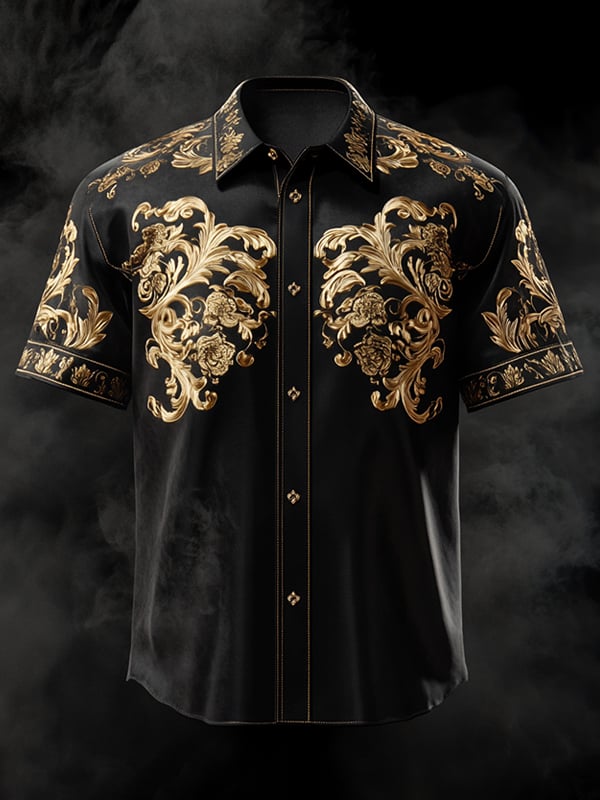 Camisa vintage Dark Baroque estampado de manga corta para hombre