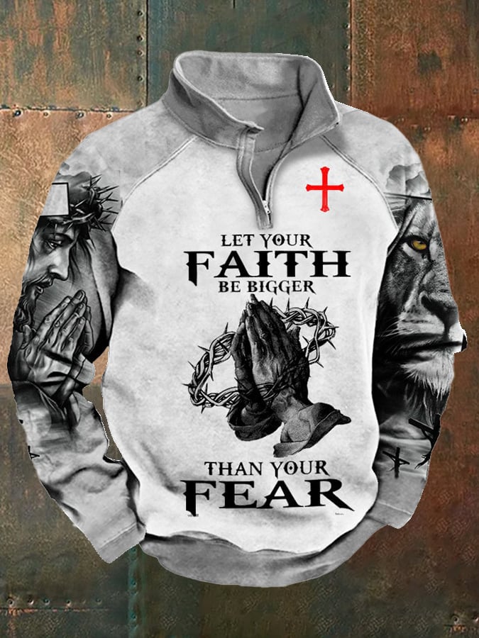 Sudadera "Let Your Faith Be Bigger Than Your Fear" estampado Half-Zip para hombre