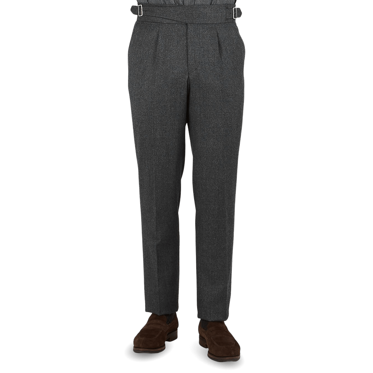 Grey lana Flannel Pleated Gurkha Trousers