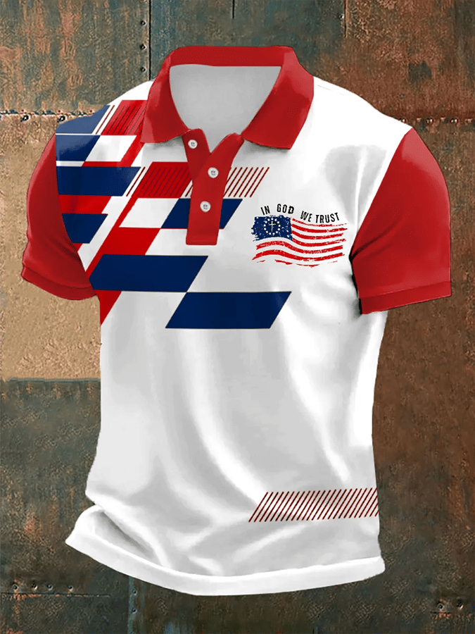 Camisa polo Independence Day Faith estampado casual para hombre
