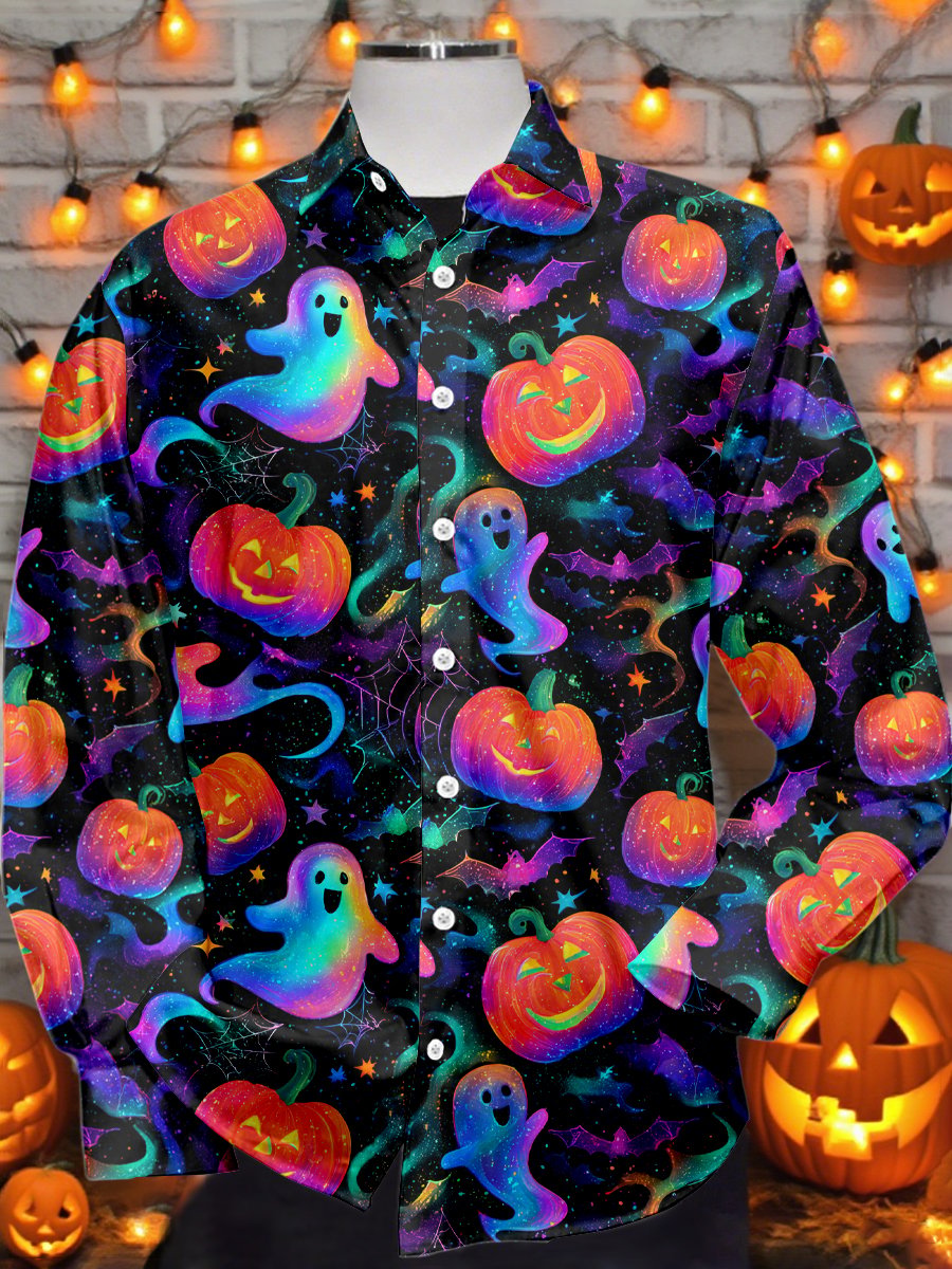 Camisa vintage Halloween estampado de manga larga para hombre
