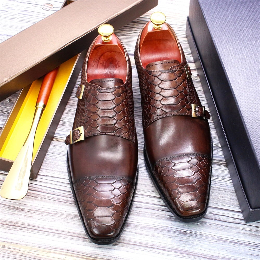 Zapatos formal Genuine cuero retro Double Buckle Monk