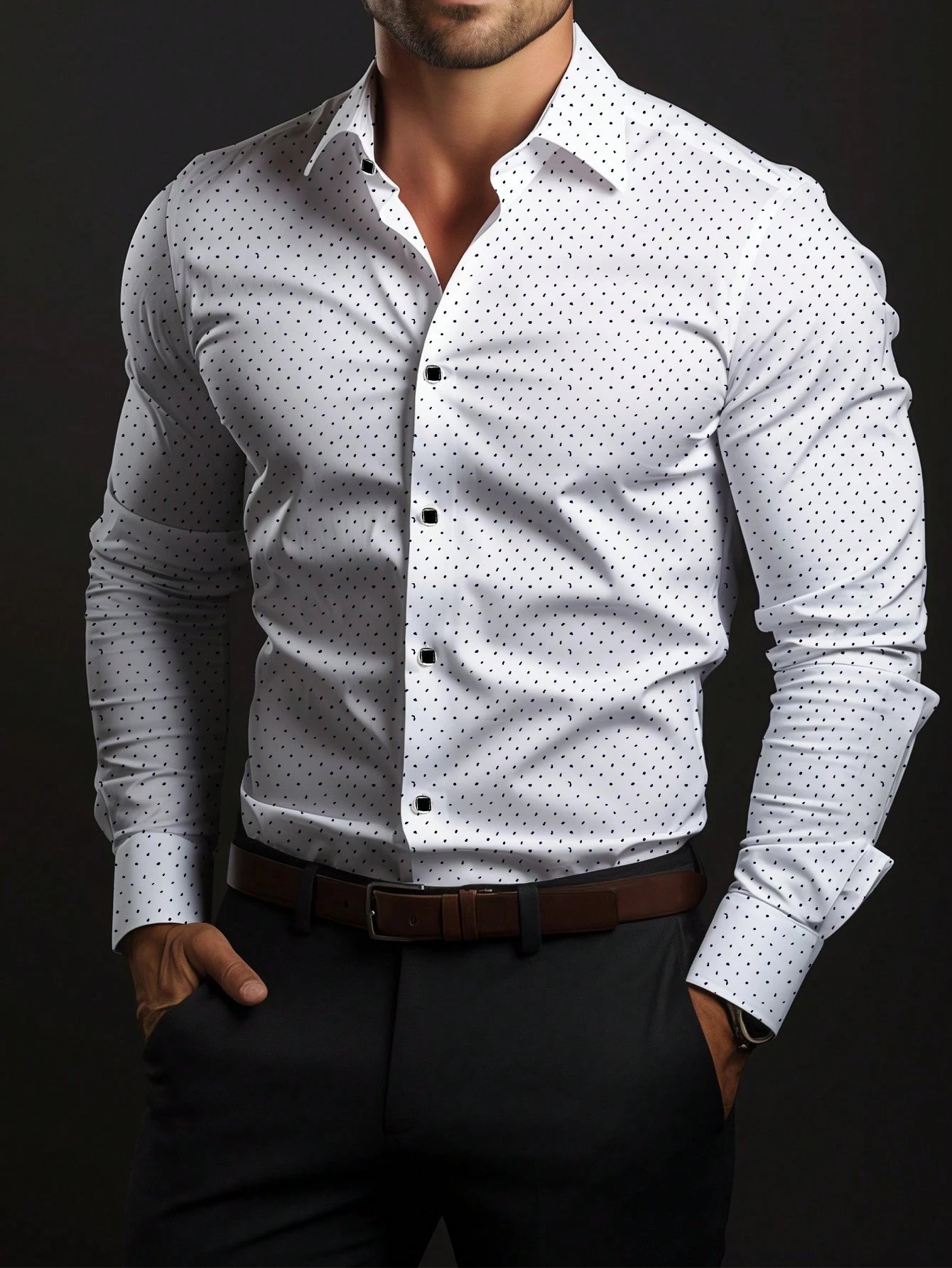 Camisa Street Style ejecutivo casual estampado de manga larga para hombre