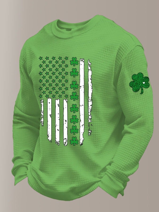 St. Patrick's Day Flag estampado casual de manga larga Top para hombre