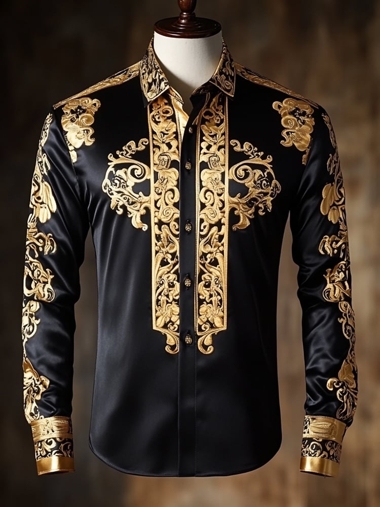 Camisa satén Luxe de manga larga con botones para hombre