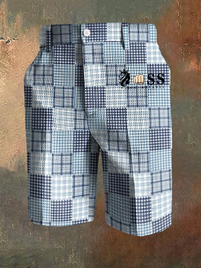 para hombre casual Plaid Waffle pantalón