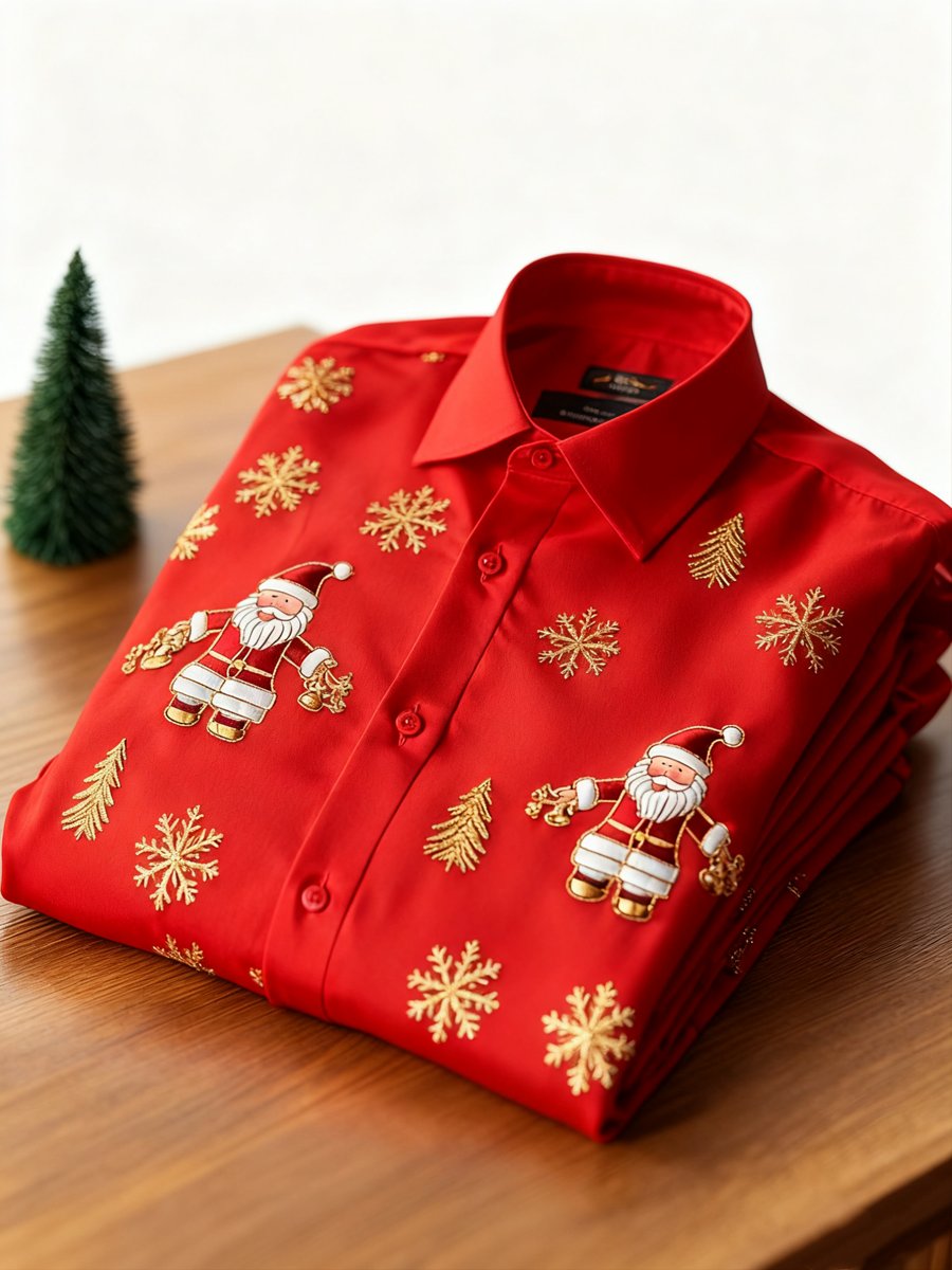 Camisa ejecutivo retro New Year Christmas estampado de manga larga para hombre