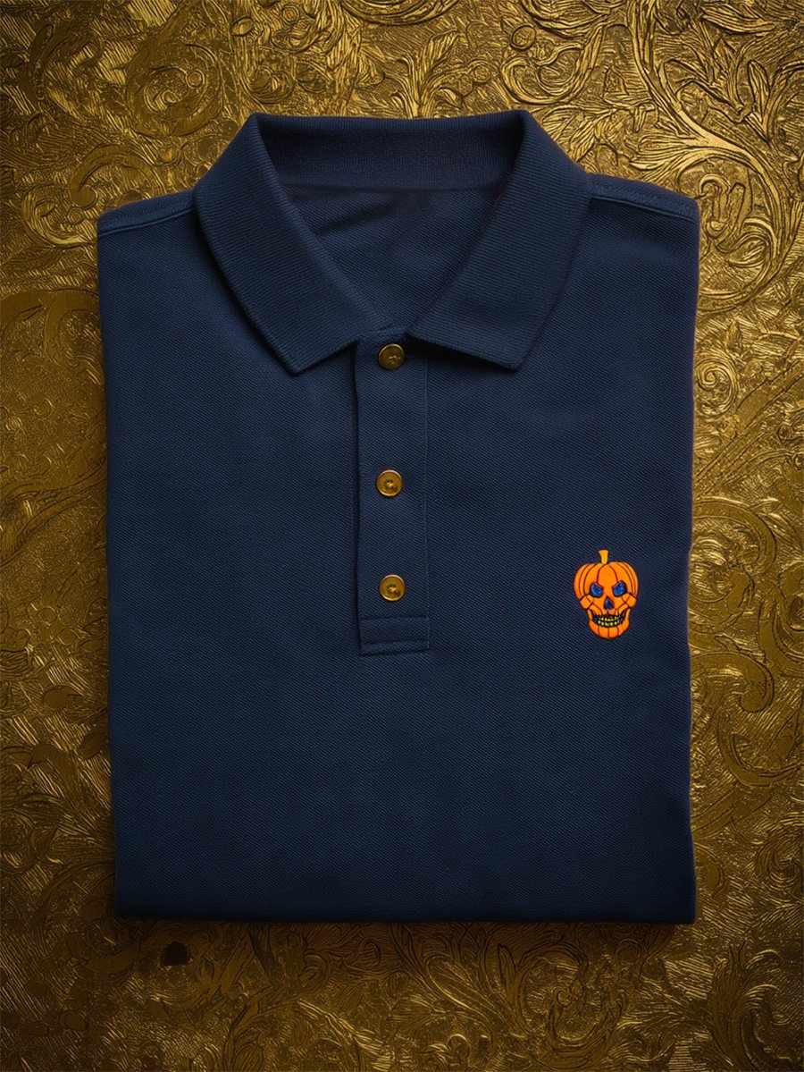 Camisa polo casual ejecutivo Halloween Pumpkin Art Button de manga corta para hombre