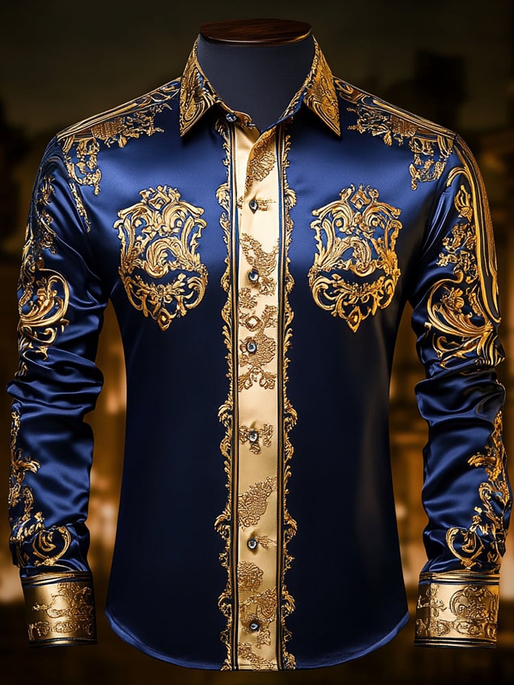 Camisa satén Luxe de manga larga con botones para hombre