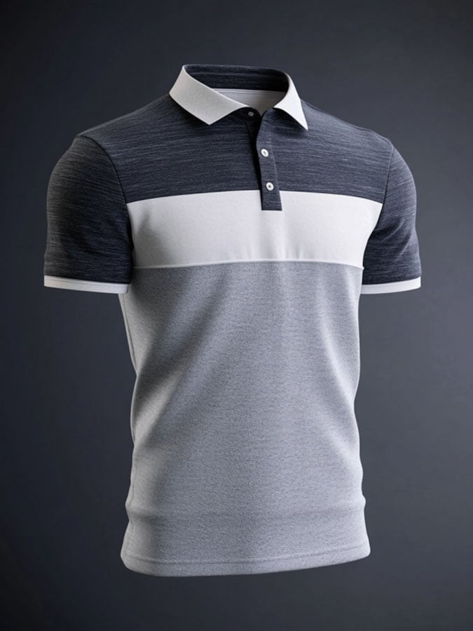 Camisa polo casual clásico Contrast Color estampado ejecutivo de manga corta para hombre