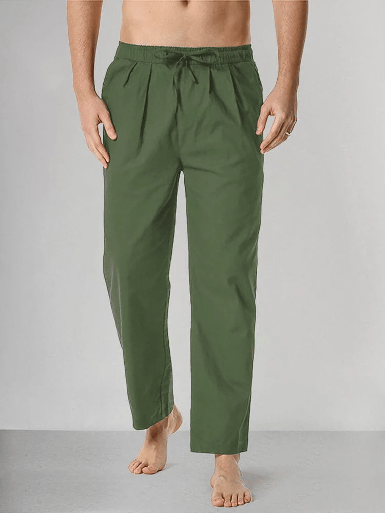 Pantalón Drawstring Elastic Waist Straight Comfortable And transpirable para exterior Vacation Beach Vacation casual para hombre