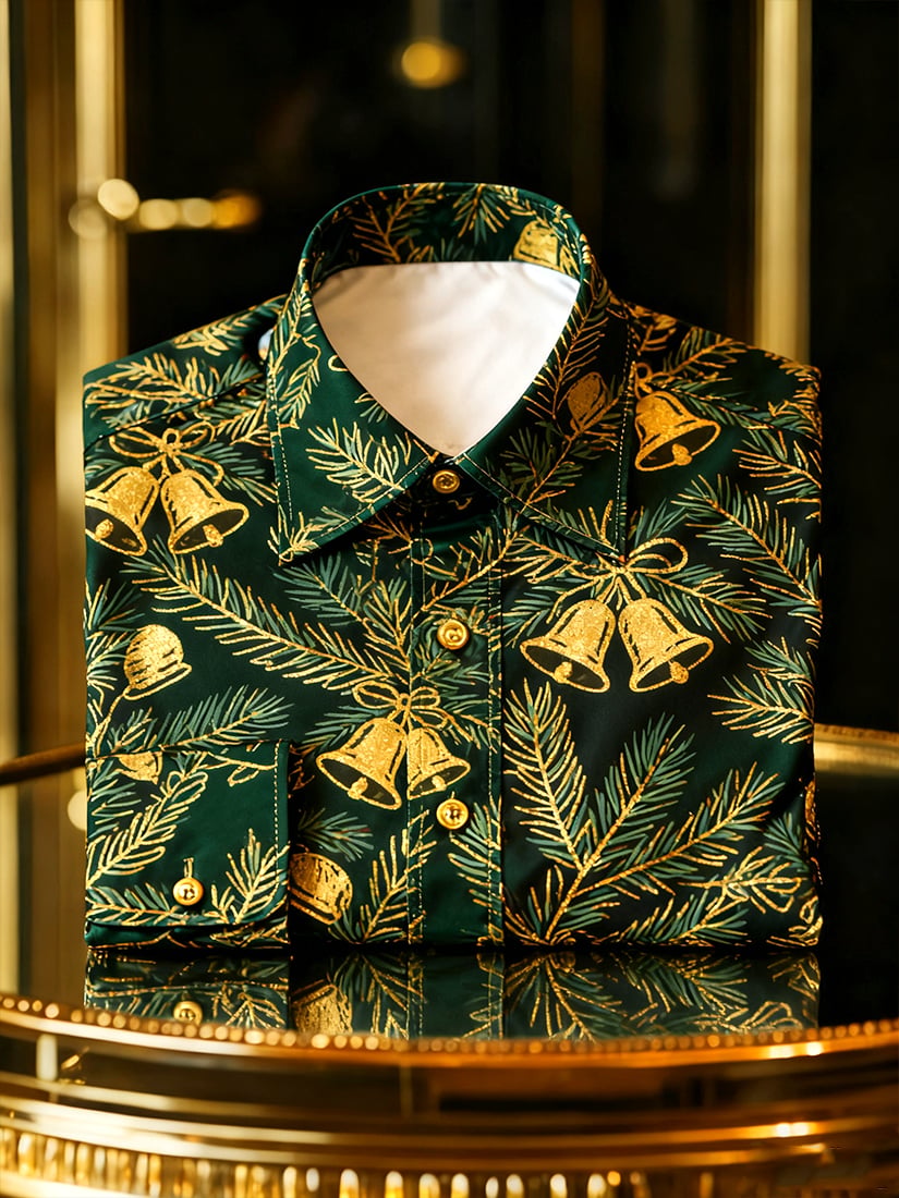 Camisa Christmas Holiday con botones de manga larga para hombre