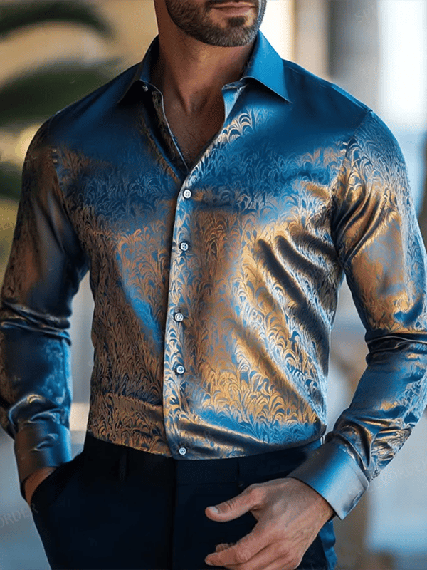 Camisa satén Luxe de manga larga con botones para hombre