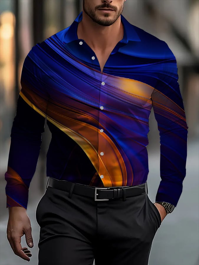Camisa clásico ejecutivo a cuadros rayas estampado de manga larga para hombre