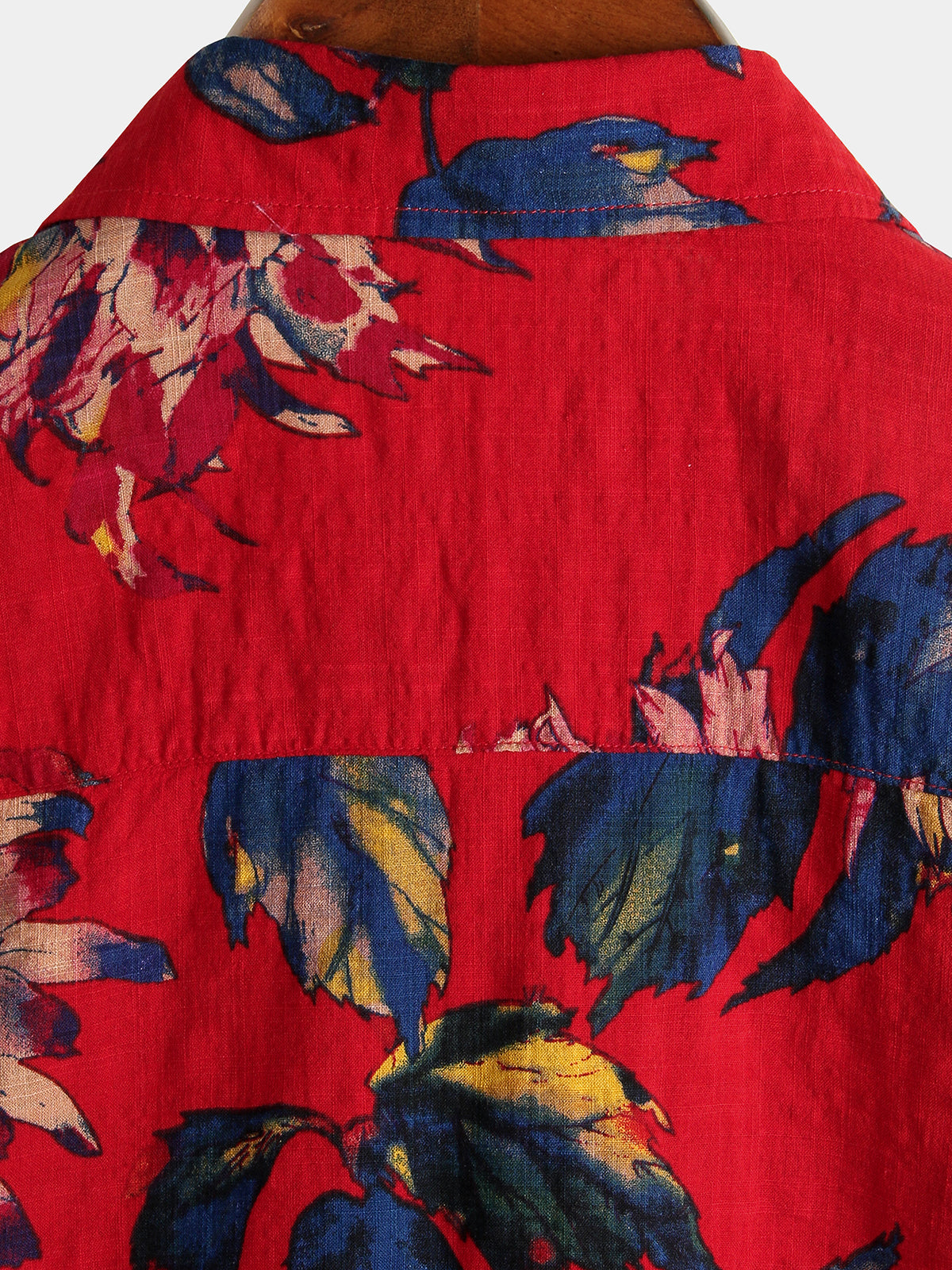 Camisa Red Flower Tropical Hawaii de algodón de manga corta para hombre