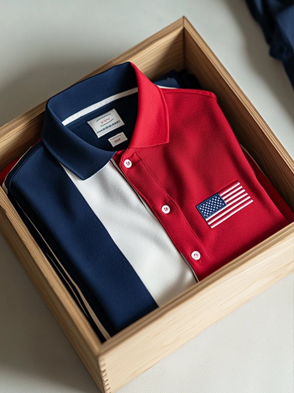 Camisa Mens de lujo casual Independence Day Flag de manga larga