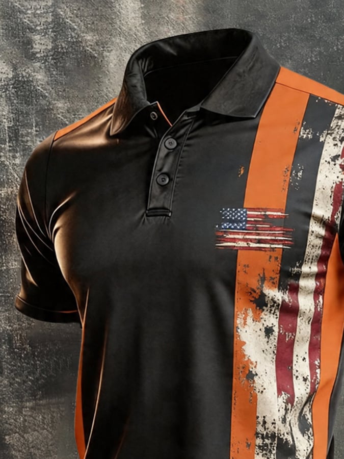 Camisa polo retro Patriotic Color-Block de manga corta para hombre