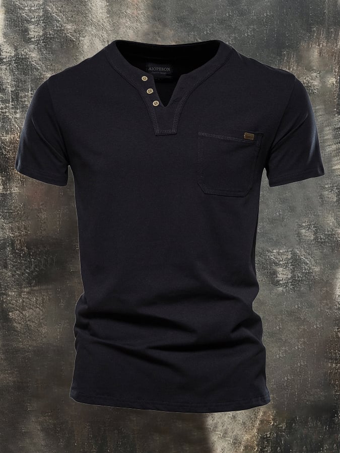 Camiseta Versatile de color sólido casual Slim-Fit de manga corta de algodón para hombre
