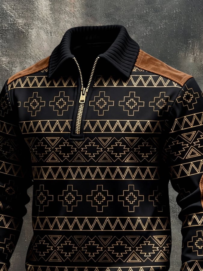 Sudadera retro en bloques de color estampado Color-Blocked con cierre para hombre