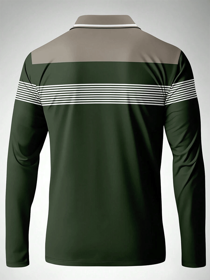 Camisa polo a rayas ejecutivo casual de manga larga para hombre