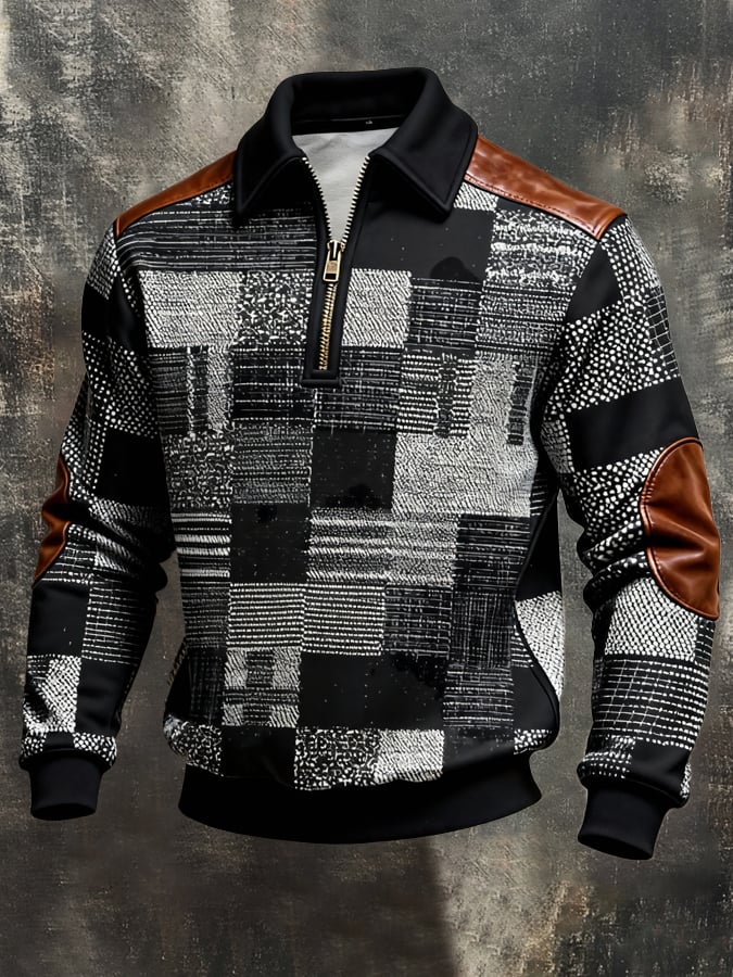 Sudadera retro en bloques de color estampado Color-Blocked con cierre para hombre
