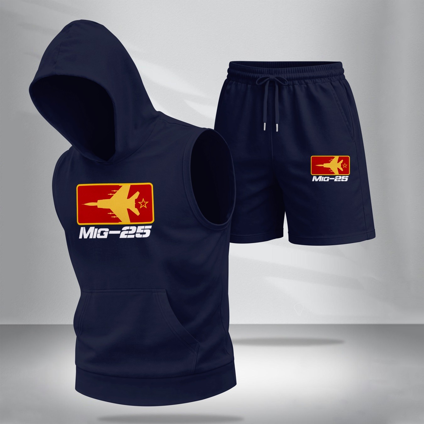 Sudadera con capucha Two-Piece Summer Set – Sleeveless & shorts, Fighter Jet Graphic estampado, casual Streetwear, Athletic Activewear, Summer para exterior Gym Outfit, TikTok Trending Style para hombre