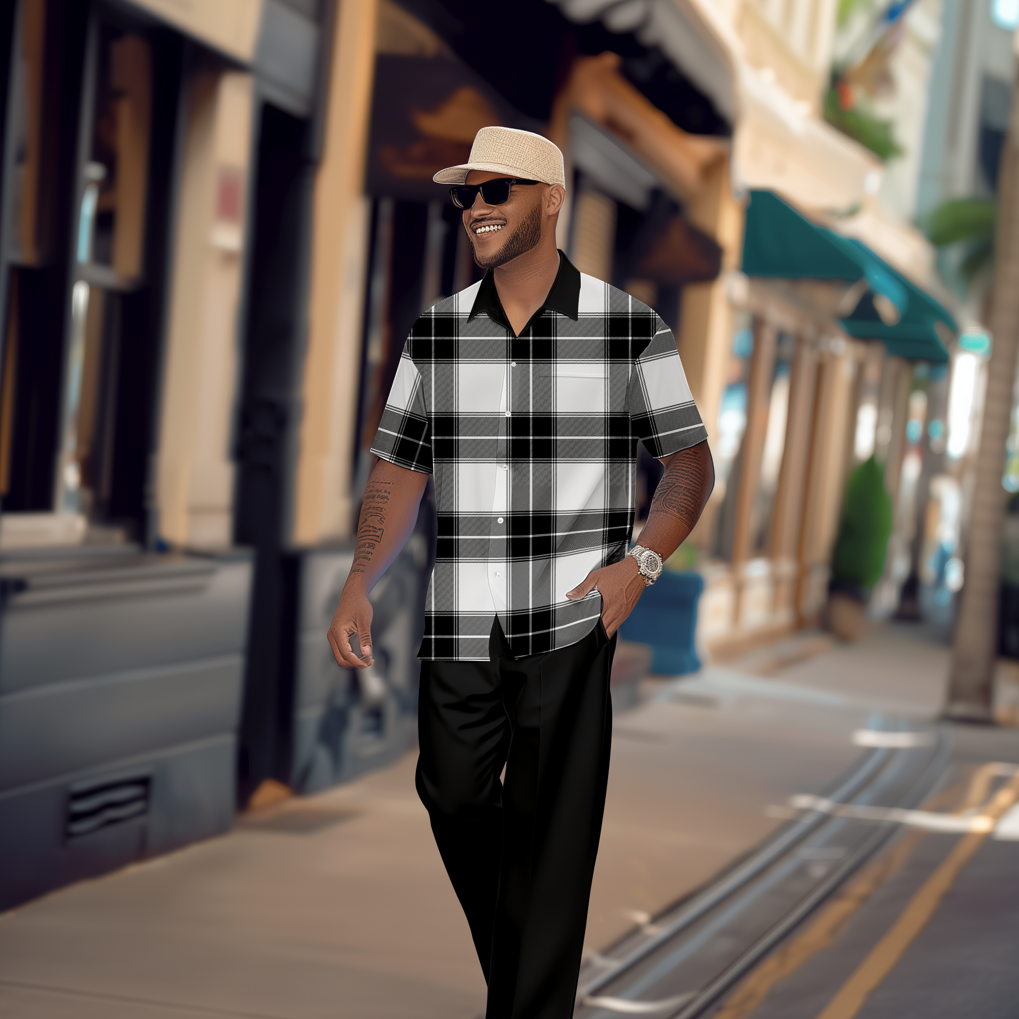 Camisa Gorgeous en bloques de color de manga corta Walking Suit 1175 para hombre