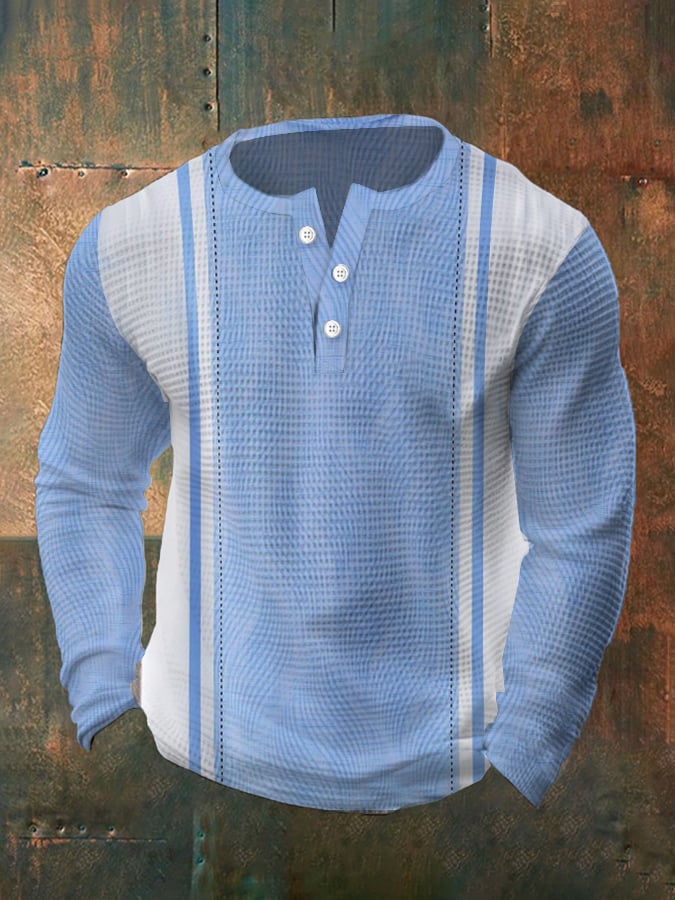 para hombre vintage Waffle Color Patch Henley Neck camiseta