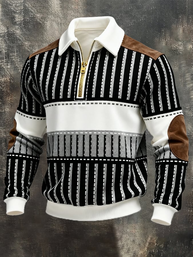 Sudadera retro en bloques de color estampado cierre para hombre