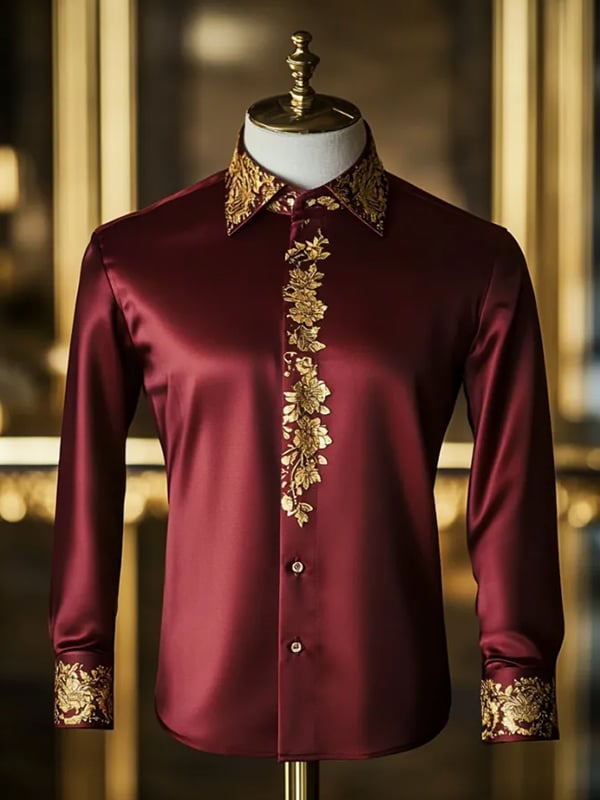Camisa satén de lujo de color sólido ejecutivo de manga larga para hombre