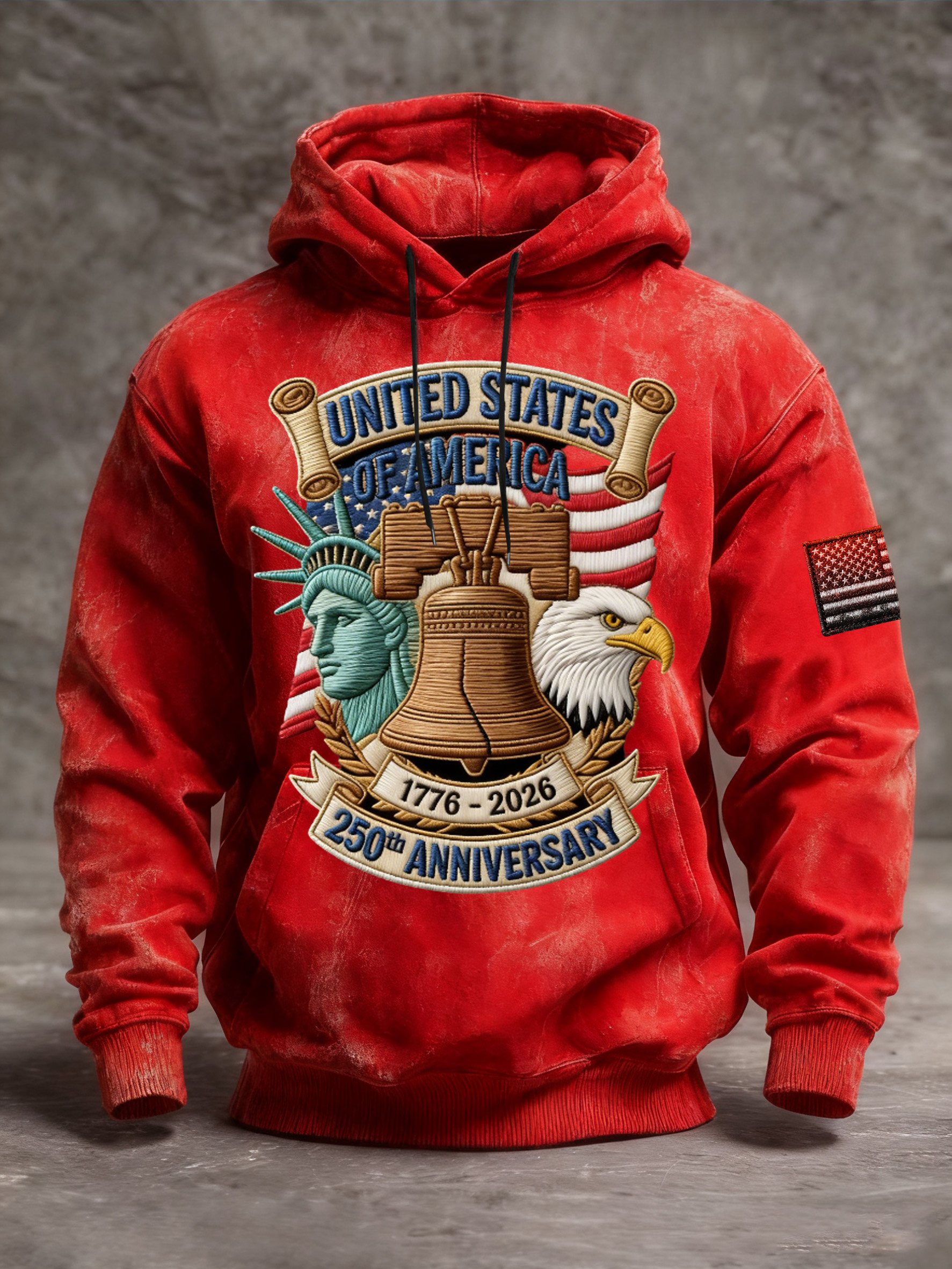 Sudadera vintage American Flag estampado Hooded para hombre