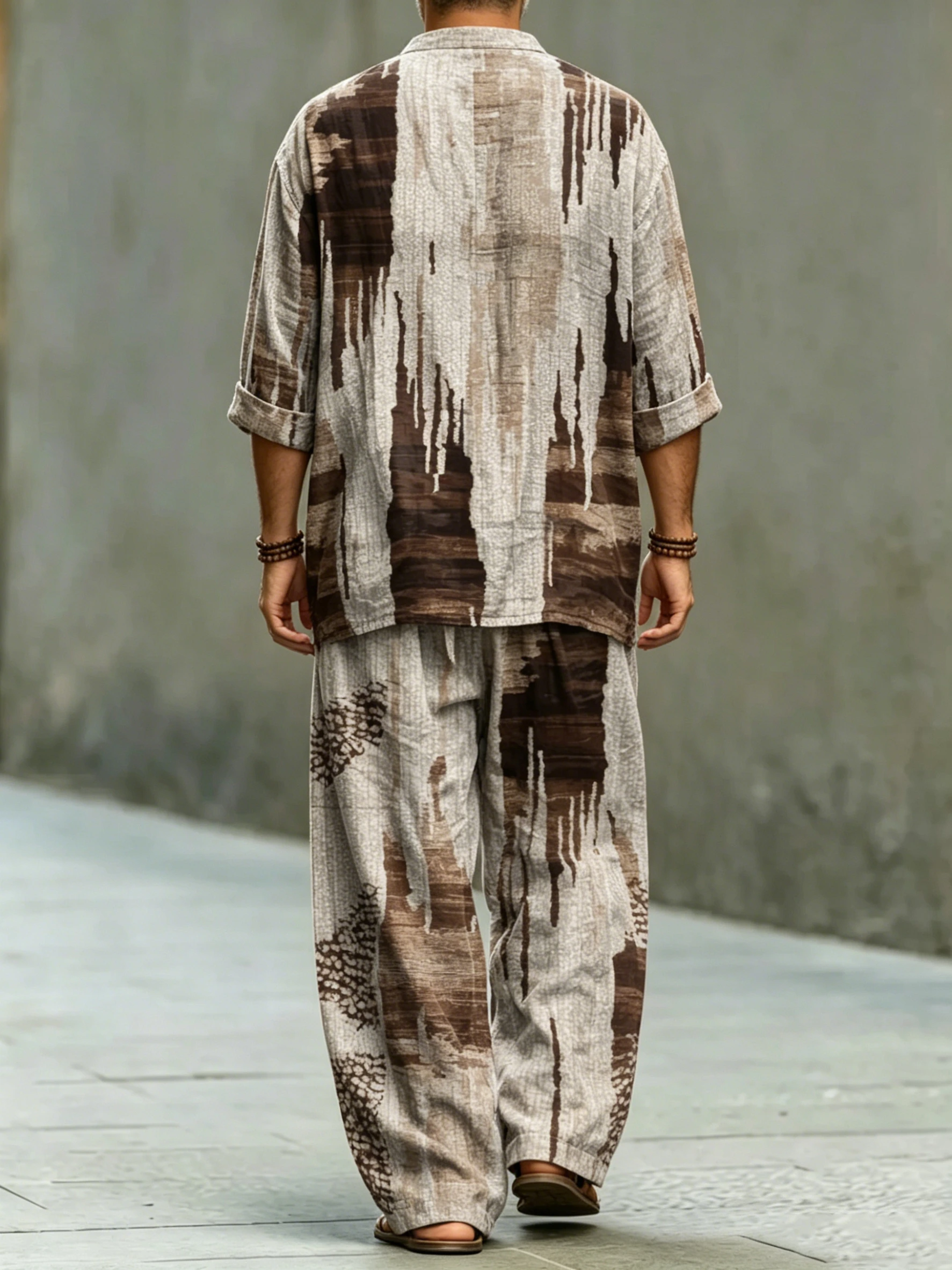 Camisa de modaable Abstract Art estampado de algodón Set para hombre