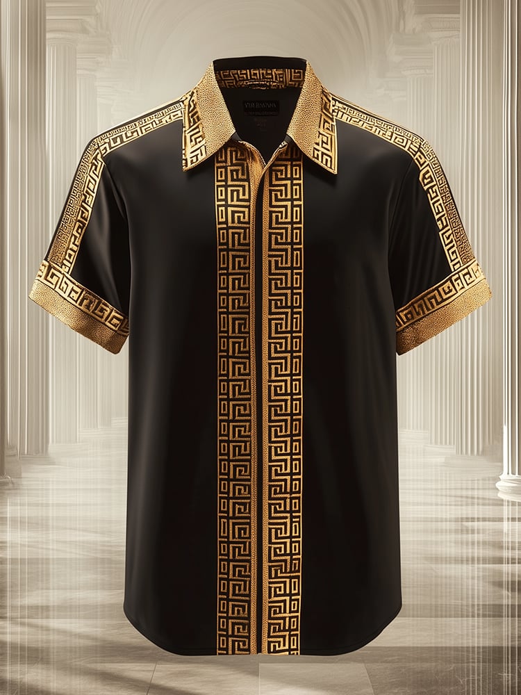 Camisa satén Luxe estampado de manga corta Button para hombre