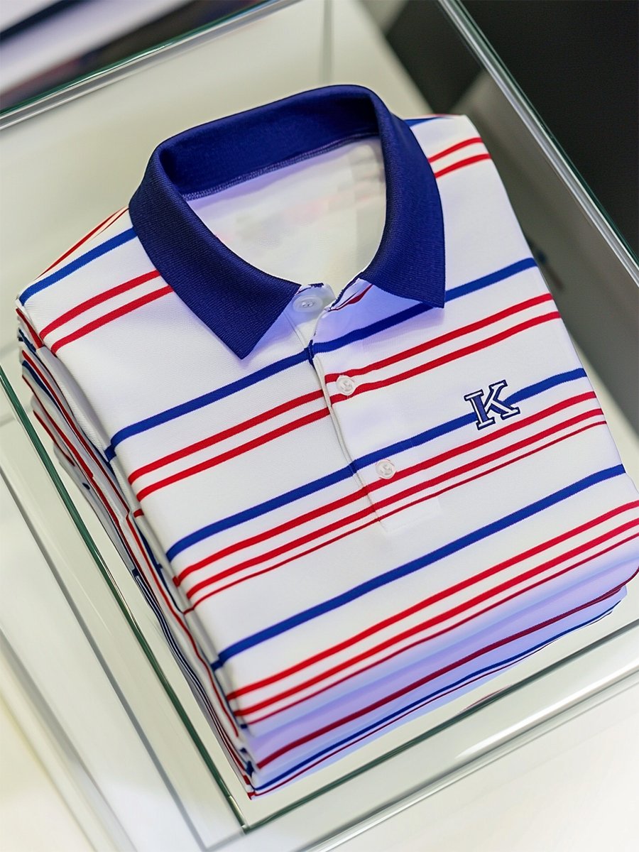 Camisa polo ejecutivo casual a rayas Button de manga corta para hombre