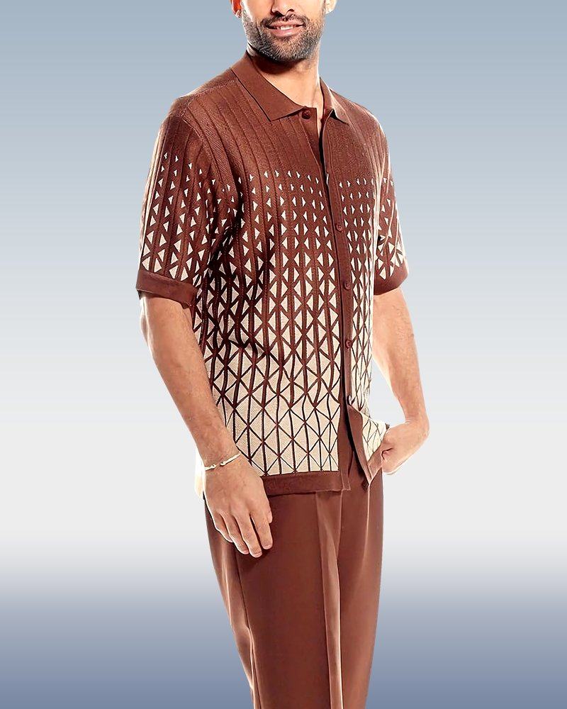 Cafe Criss-Cross Pattern Walking Suit de manga corta Set
