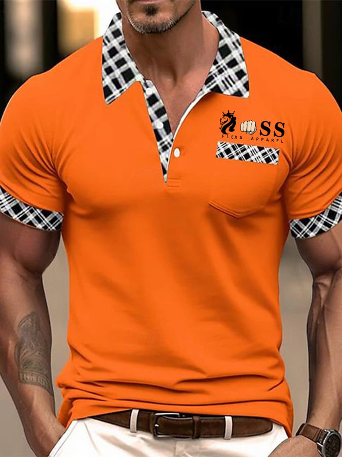 Casual ejecutivo Abstract geométrico Contrast Color Polo (With bolsillos) para hombre