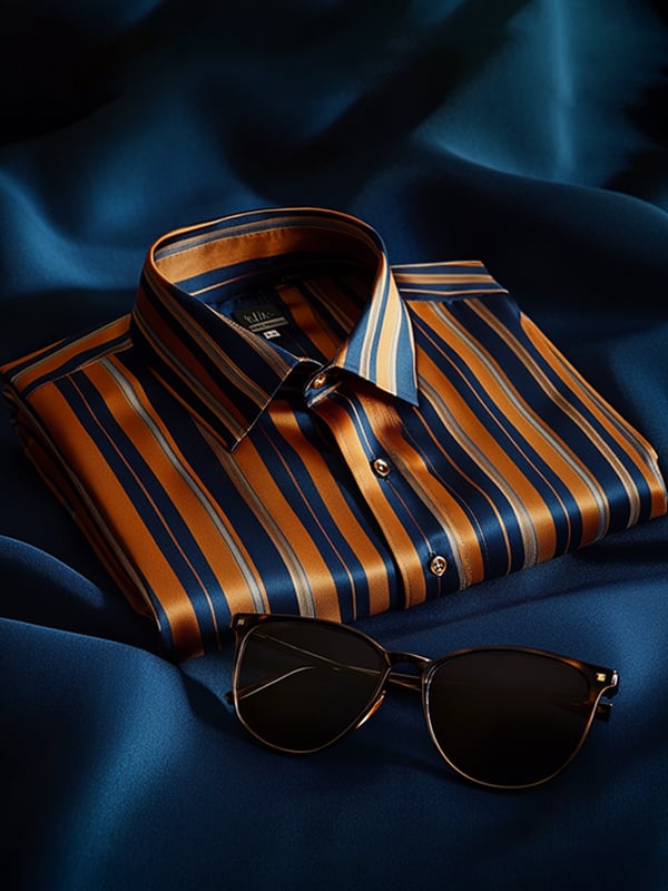 Camisa satén de lujo vintage a rayas de manga corta para hombre