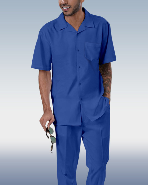 Camisa Rianmond de color sólido de manga corta Walking Set 4 Colors 373 para hombre