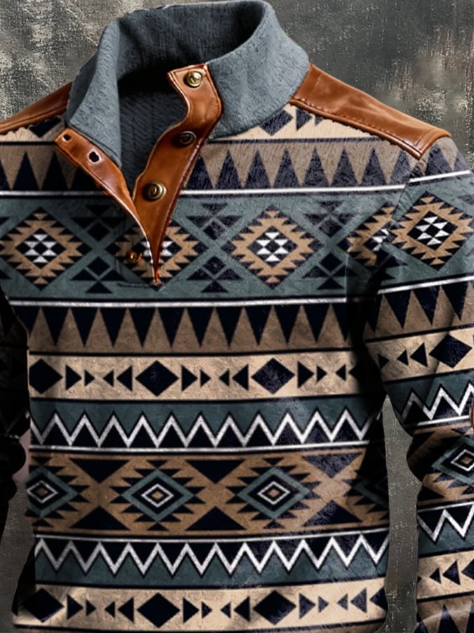 Sudadera retro polar Warm Patchpara trabajo Comfortable Color-Blocked Henry para hombre