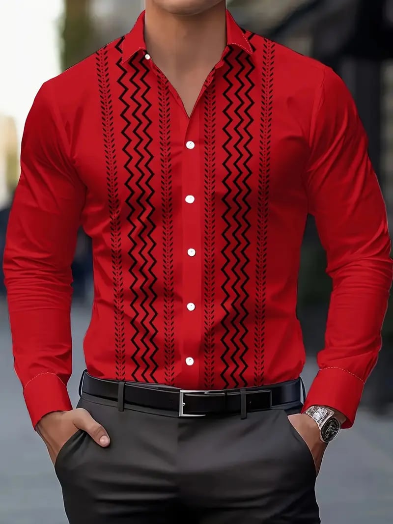 Camisa Street Style ejecutivo casual estampado de manga larga para hombre