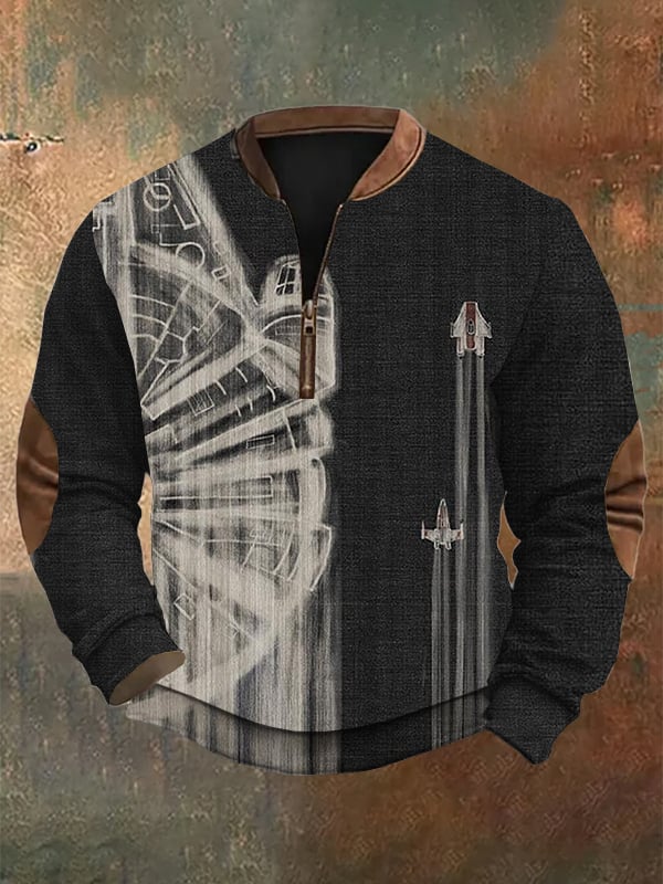 Sudadera de moda casual Art estampado cierre Neck para hombre