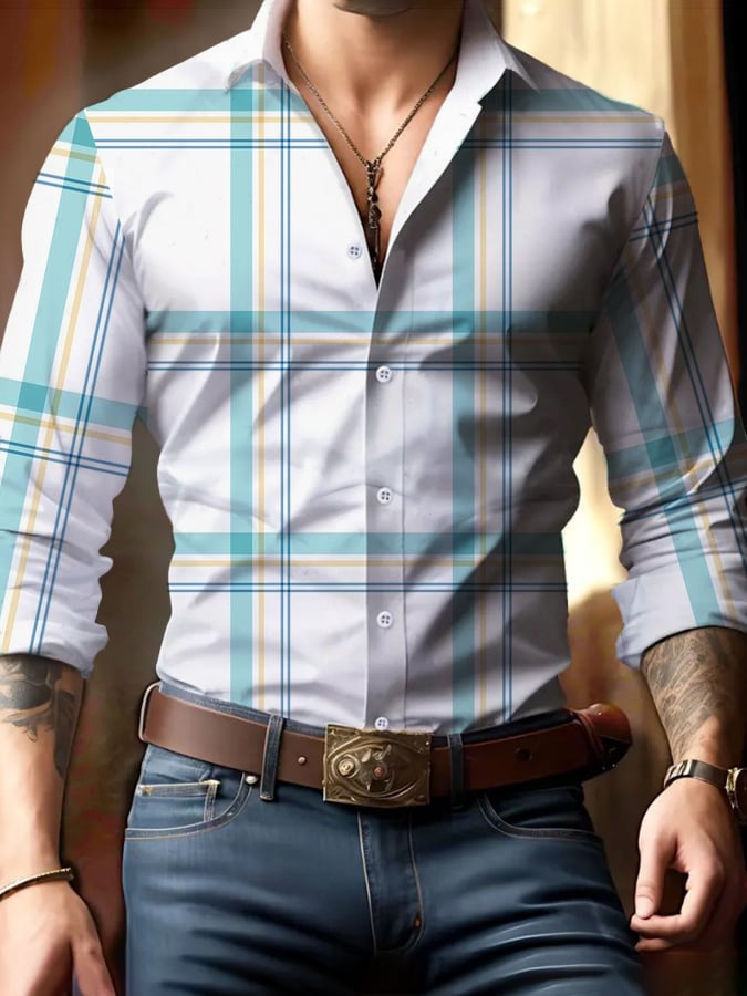 Casual ejecutivo Checkered Princamiseta para hombre