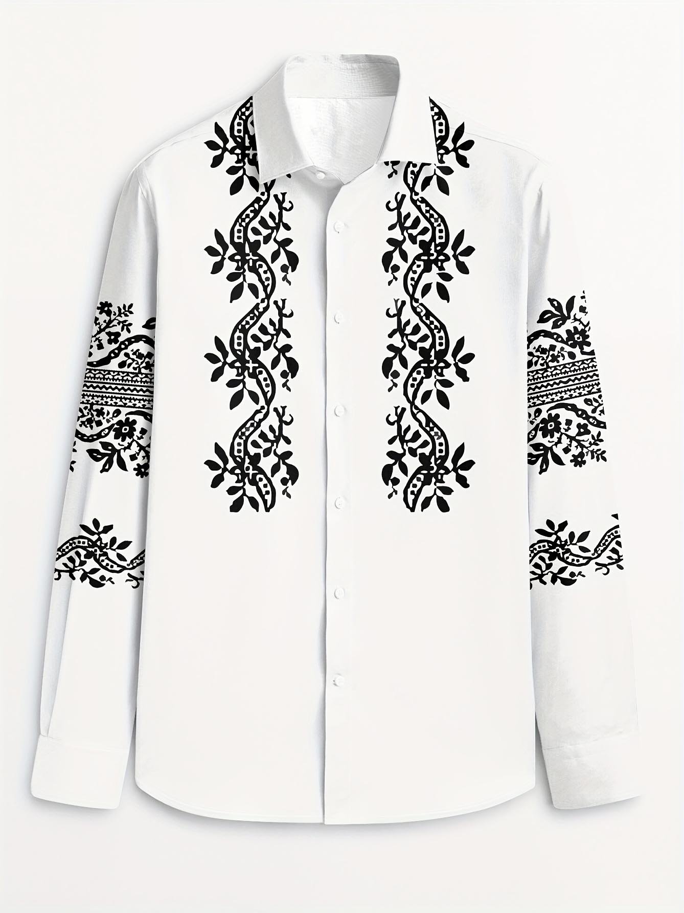 Camisa Street Style ejecutivo Ethnic floral casual estampado de manga larga para hombre