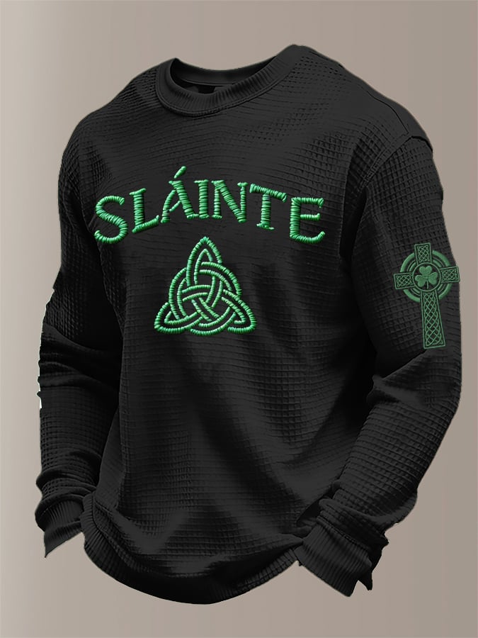 Camiseta St Patrick's Day estampado Waffle Fabric de manga larga para hombre