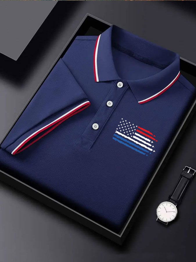 Camisa polo Independence Day retro Flag Fighter diseño para hombre