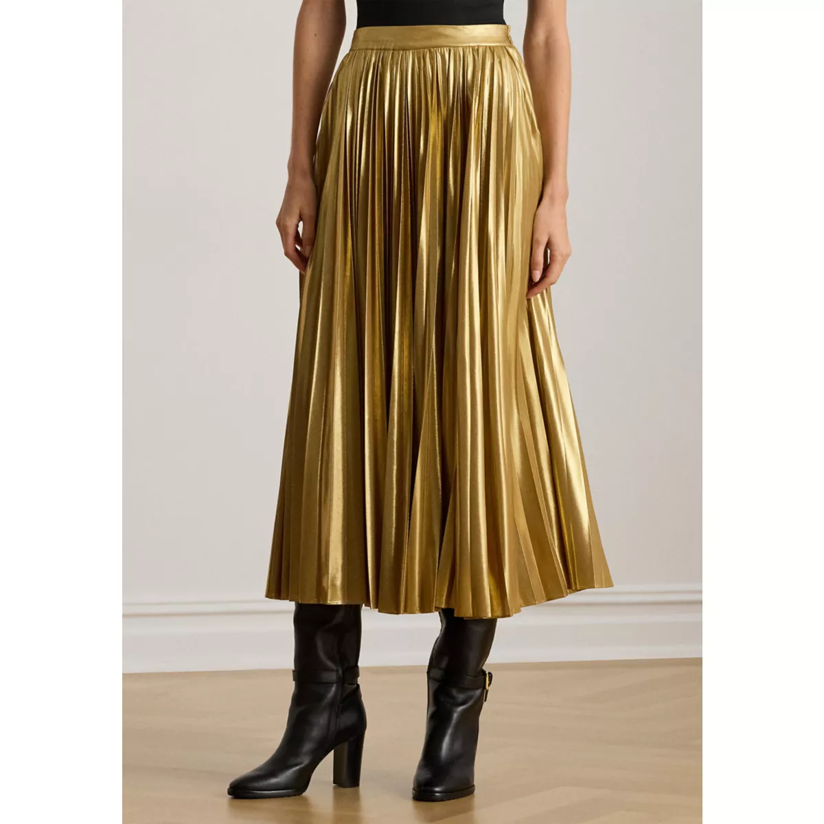 Women's Pleated Metallic Chiffon Skirt - 1